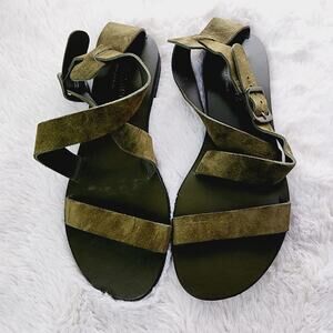 NEW Everlane The Modern Wrap Italian Leather Dark Green Suede Buckle Sandal
